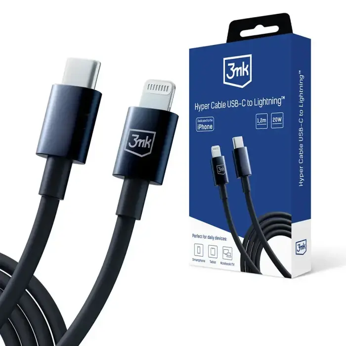 Accessories - 3mk Hyper Cable C to Lightning 20W 1.2m Black Photo