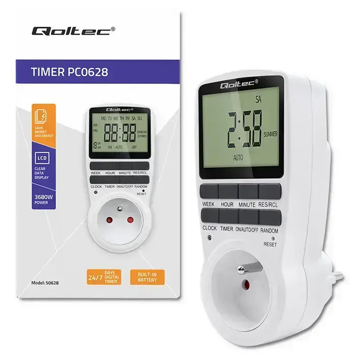 Qoltec Electronic Timer PC0628 | 3680W | 16A | LCD Фото num