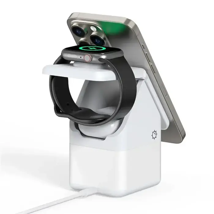 Duzzona W20 15W 4in1 inductive charger for iPhone | AirPods | Apple Watch with night lamp - white Фото num