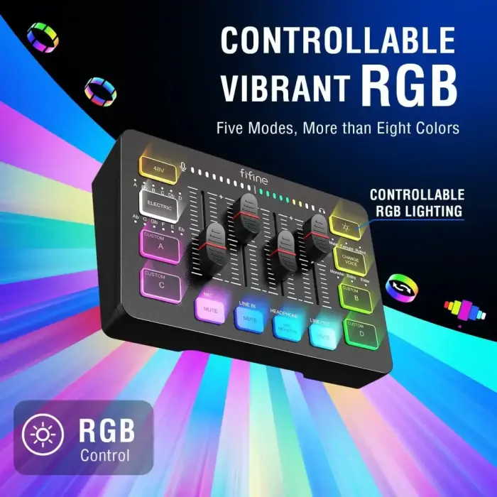 Fifine SC3 audio mikseris RGB | Straumēšana | XLR | 48V | Vokāls melns Foto 3