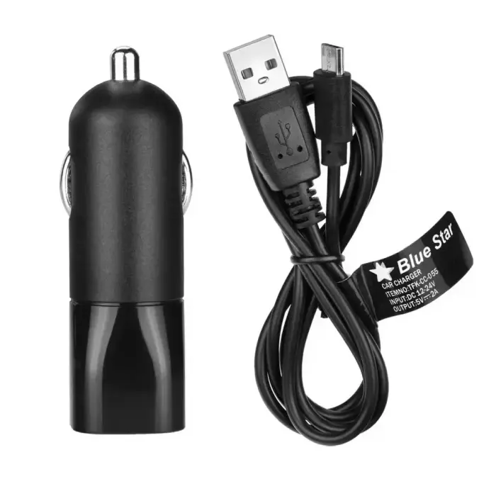 Зарядка для автомобиля Blue Star | 10W | USB-A, Micro USB | с кабелем USB-A на Micro USB в комплекте | черная Фото num