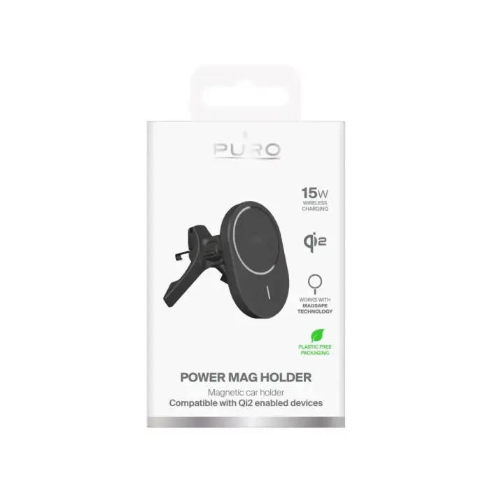 Puro Car Holder with Qi2 Charger, MagSafe Compatible - Black Photo