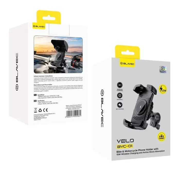 Blavec Uchwyt Rowerowy BVC-01 Velo to handlebar with induction charging and shock absorbtion (BVC01-ICSAHB) black Photo