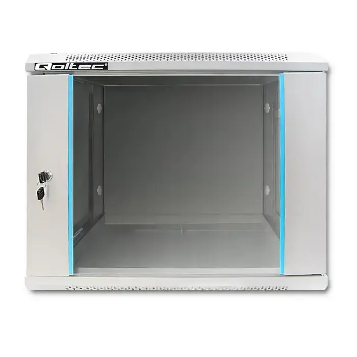 Qoltec RACK Cabinet 19" | 9U | 600 x 500 x 450 | Tempered doors | Hanging | Steel case | Lock | Grey Фото num