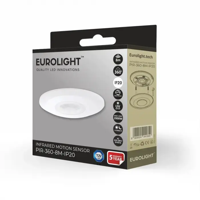 Judesio daviklis, PIR, 8m 2000W 360° IP20 lubinis Eurolight Фото num