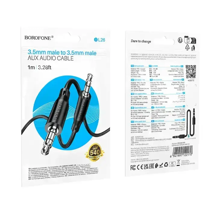 Borofone Cable AUX BL26 Standard - jack 3,5mm to jack 3,5mm - 1 metre black Photo