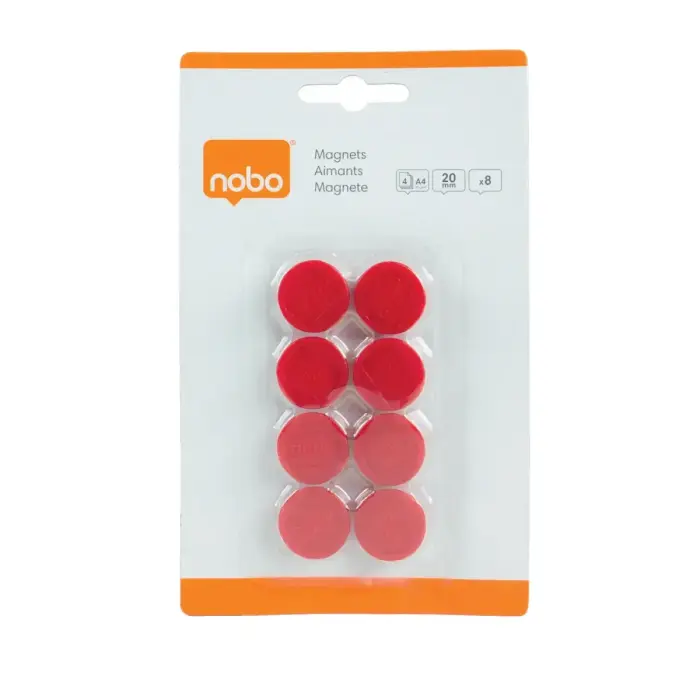 Tāfeles magnēti NOBO, 20 mm, 8 gab., sarkanā krāsā Фото num