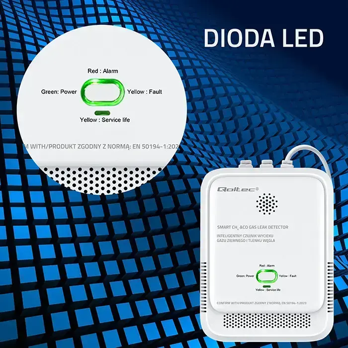 Qoltec Certified wireless Gas Leak (CH4) and Carbon monoxide (CO) detector | alarm 85dB | LED Фото num