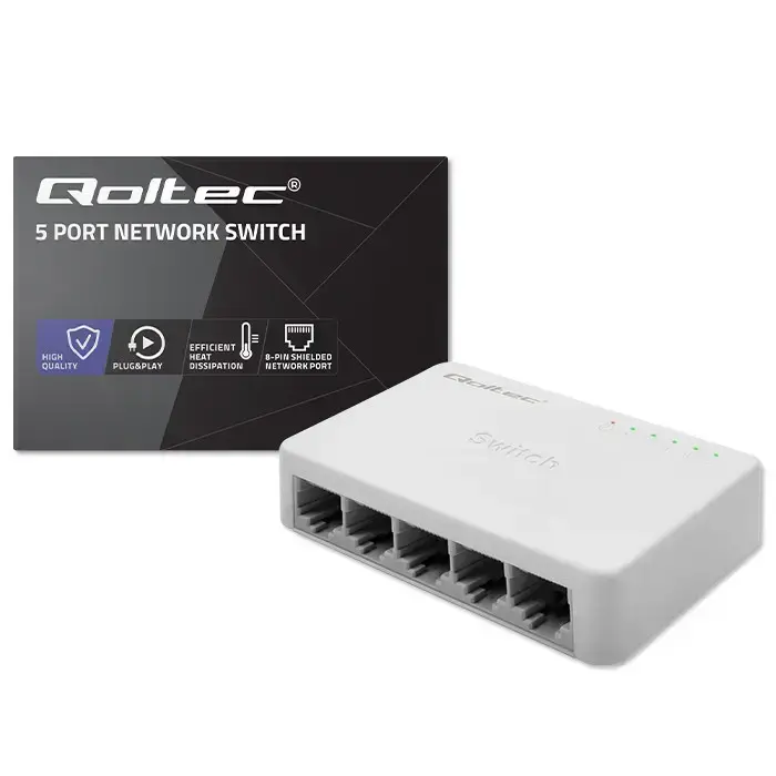 Qoltec Network SWITCH | 5 x RJ45 port | 1000Mbps | Fast Ethernet | LAN Photo