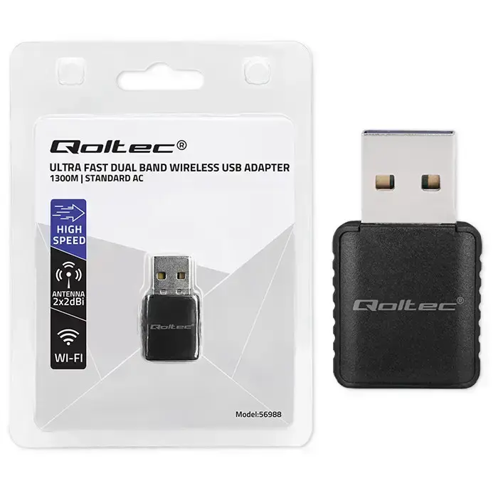 Qoltec Wireless Ultra fast DUAL mini WiFi adapter 2 x 2dBi  | Standard AC | USB 3.0 | 1300Mbps Фото num