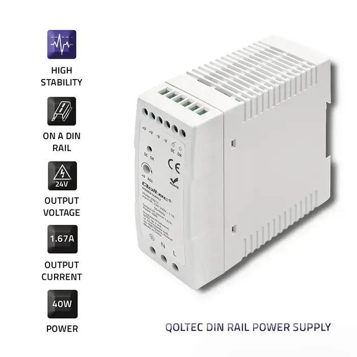 Qoltec DIN rail power supply | 40W | 24V | 1.67A | White | Slim Фото num