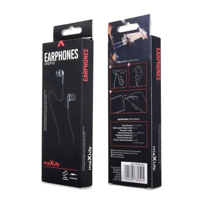 Maxlife MXEP-01 Universal Headsets 3.5 mm | 1m | Black Photo