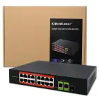 Qoltec Fast Ethernet PoE SWITCH | 16x RJ45 10/100 Mb/s |  2x RJ45 Uplink 1000 Mb/s | 1x SFP 1000 Mb/s Photo