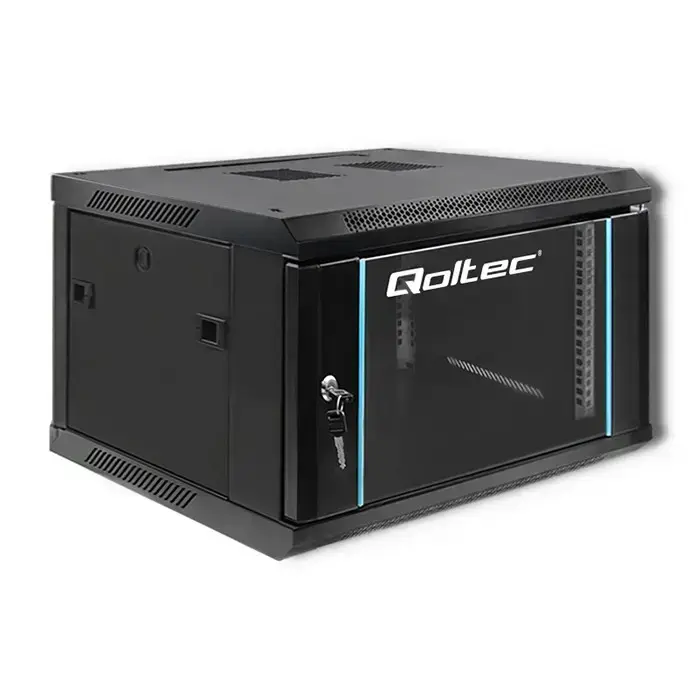 Qoltec RACK Cabinet 19" | 6U | 600 x 370 x 600 | Tempered doors | Hanging | Steel case | Lock | Black Фото num