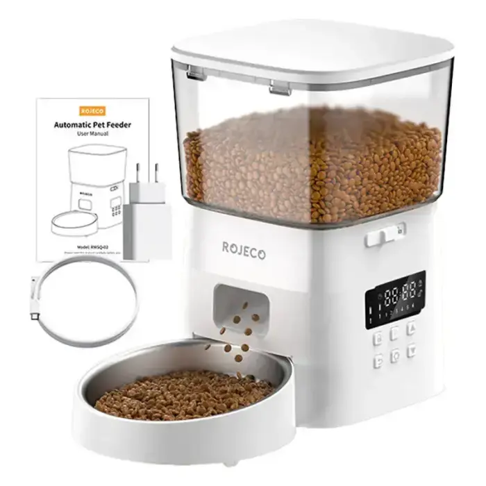Rojeco 2L Automatic Pet Feeder Button Version (White) Foto 2