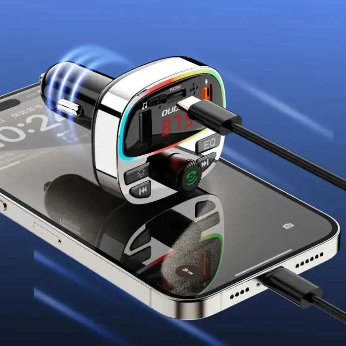 Dudao R2PRO+ Transmitter with PD25W Bluetooth 5.3 RGB Charging Ports - Black and Silver Foto 3