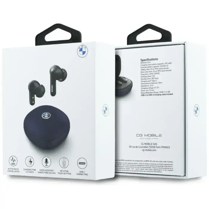 Headphones Bluetooth TWS BMW Leather      Metal Logo ENC blue Foto 6