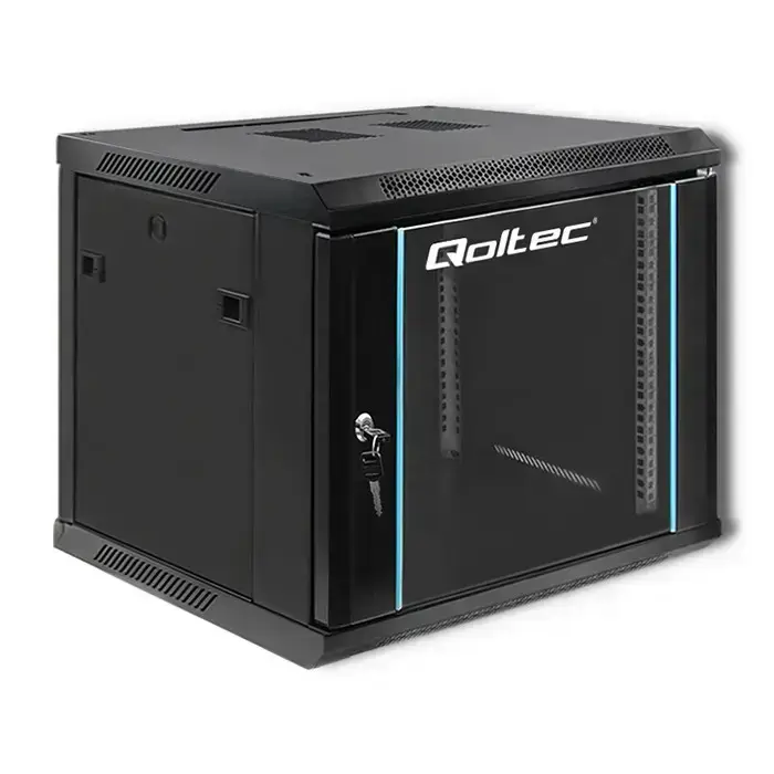 Qoltec RACK Cabinet 19" | 9U | 600 x 500 x 600 | Tempered doors | Hanging | Steel case | Lock | Black Foto 1