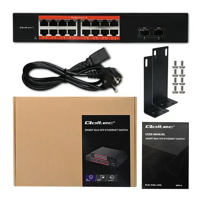 Qoltec Gigabit Ethernet SWITCH | 16x RJ45 | 2x SFP | 1000 Mb/s Photo