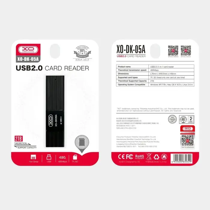 XO card reader 2 in 1 DK05A USB 2.0 black Photo