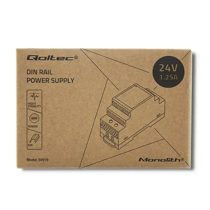Qoltec DIN rail power supply | 30W | 24V | 1.25A | Gray Фото num