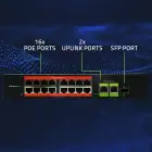 Qoltec Fast Ethernet PoE SWITCH | 16x RJ45 10/100 Mb/s |  2x RJ45 Uplink 1000 Mb/s | 1x SFP 1000 Mb/s Photo