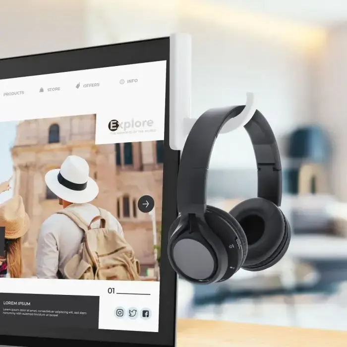 Headphone holder for the monitor white Photo