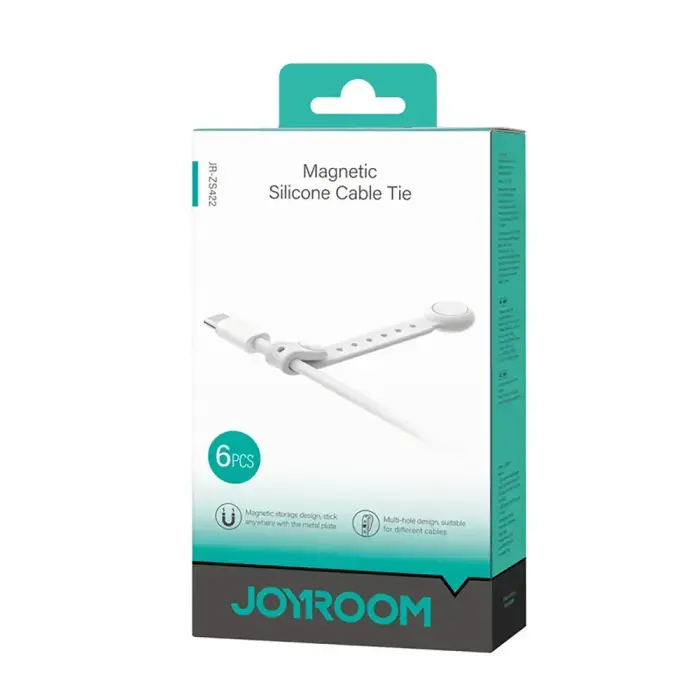 Joyroom JR-ZS422 Cable Organizer Silicone Headband with Magnet, Set of 6 - White Foto 4