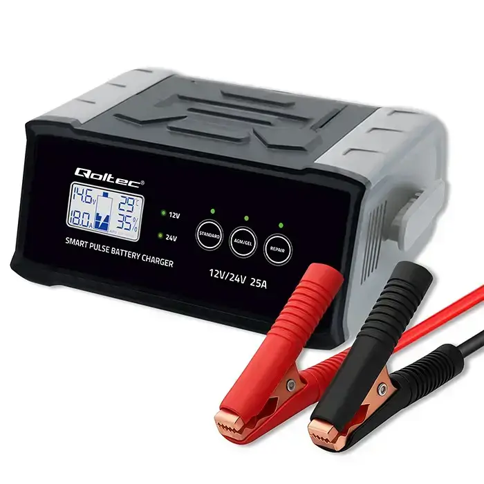 Qoltec Intelligent microprocessor charger 12V 24V 25A | Rectifier with repair function for AGM GEL SLA battery | LCD Фото num