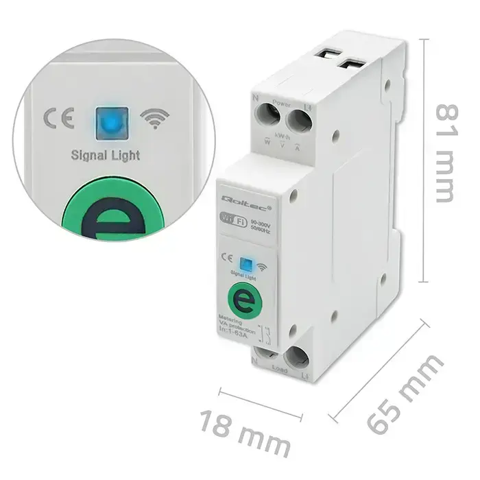 Qoltec Wi-fi DIN rail relay with electricity meter 63A| eWeLink by Sonoff | Wi-Fi | LED Фото num