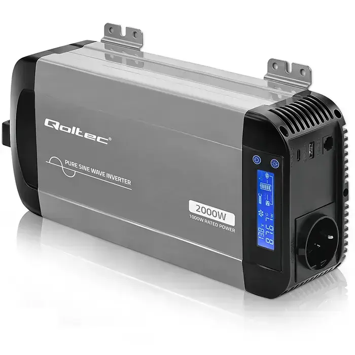 Qoltec Pure Sine Wave Inverter | 12V to 230V | 1000/2000W | LCD | USB | USC-C | Compatible with LiFePO4 GEL AGM  Foto 11