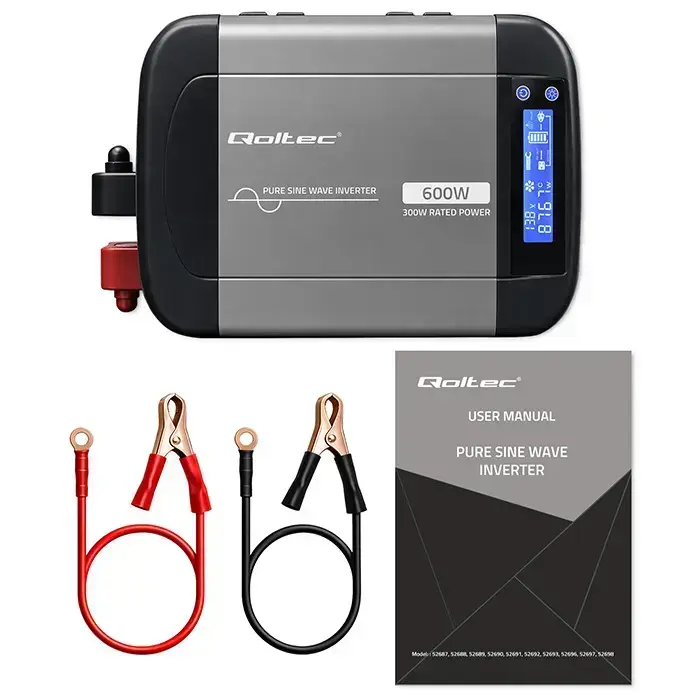 Qoltec Pure Sine Wave Inverter | 12V to 230V | 300/600W | LCD | USB | USC-C | Compatible with LiFePO4 GEL AGM  Foto 16