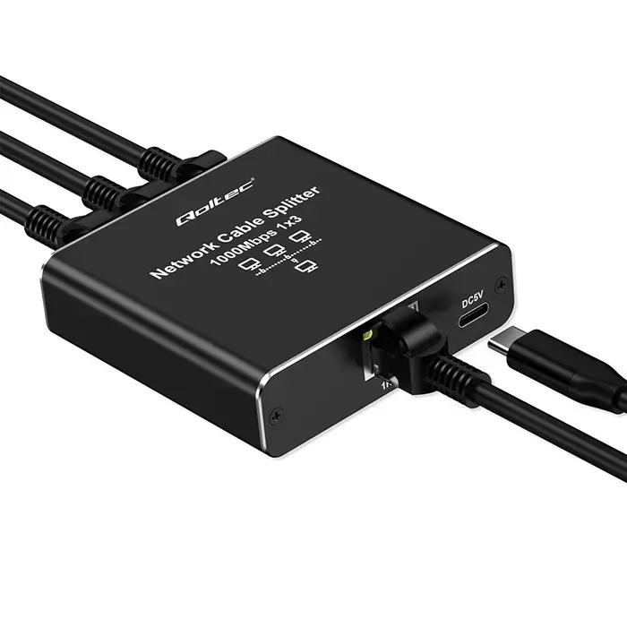 Qoltec Splitter Ethernet mini SWITCH 1x3 RJ45 | 1000Mb/s | USB-C | Aluminium Photo