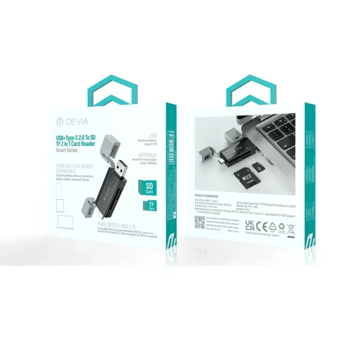 Devia card reader 2in1 EL239 USB/USB-C 2.0 black Photo