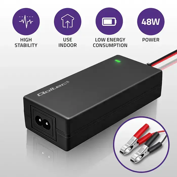 Qoltec Automatic charger for AGM GEL STD batteries | 24V charger | 2A | 48W | LED | 1.8m cable Фото num