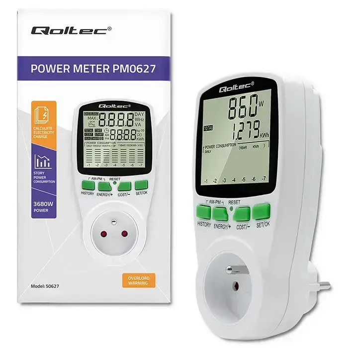 Qoltec Power meter PM0627 with history | 3680W | 16A | LCD Foto 1