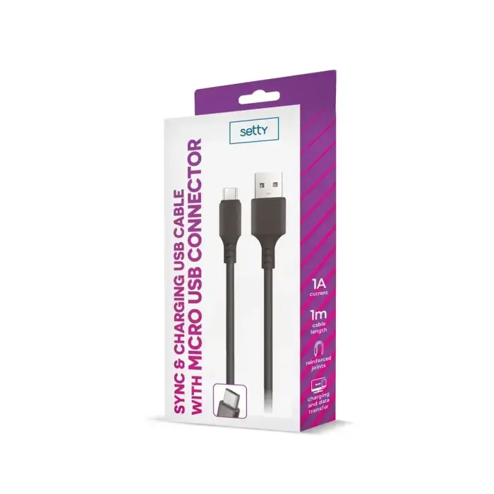 Setty datu pārraides un uzlādes vads | USB-A uz Micro USB | 5W | 1m | melns Foto 2