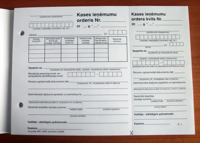 Kases ieņēmumu orderis A5V Photo