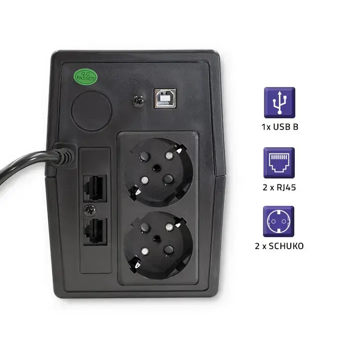 Qoltec Uninterruptible Power Supply UPS Line Interactive | Monolith | 1000VA | 600W | LCD | USB | RJ45 Photo