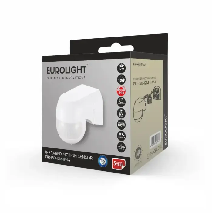 Judesio daviklis, PIR, 12m 800W 180° IP20 sieninis Eurolight Фото num