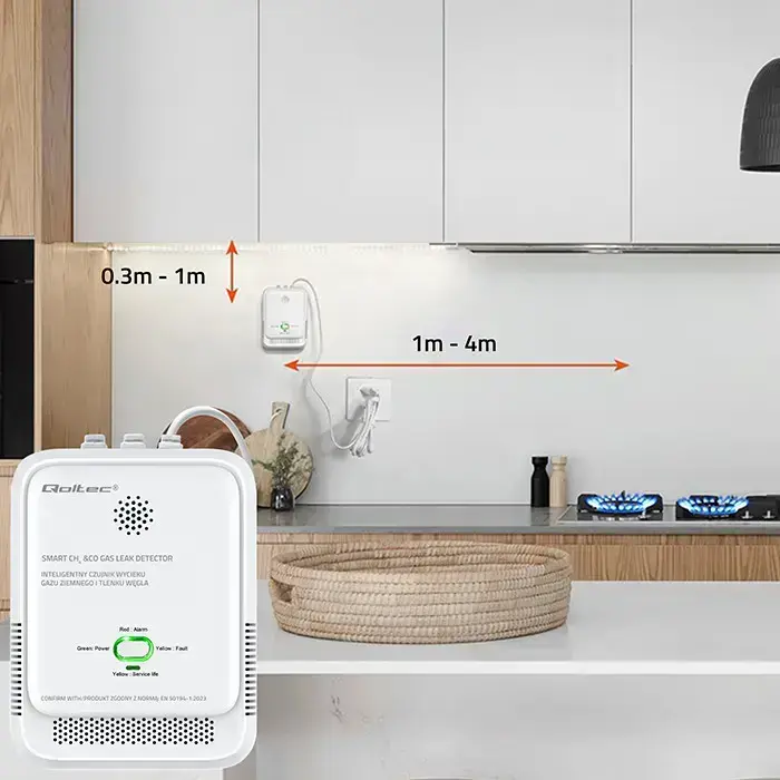 Qoltec Certified wireless Gas Leak (CH4) and Carbon monoxide (CO) detector | alarm 85dB | LED Фото num
