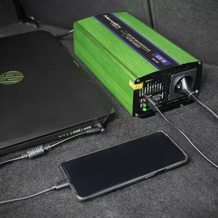 Qoltec Pure Sine Wave Inverter Monolith | battery charger | UPS | 300W | 600W |  12V to 230V Photo