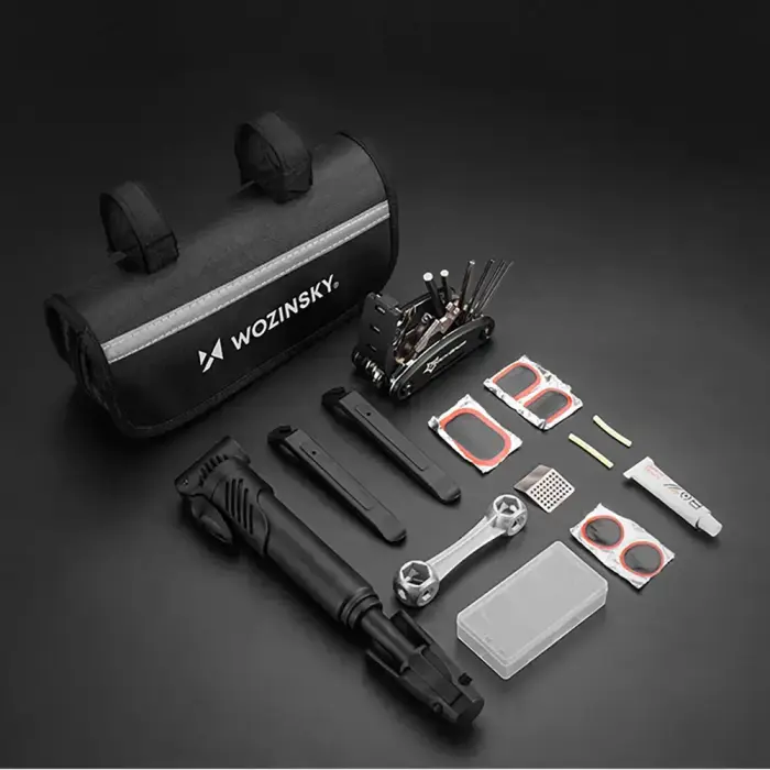 Wozinsky WMZ-01N tool kit, 16-in-1 bicycle multitool, pump, wrenches, inner tube kit - black Фото num