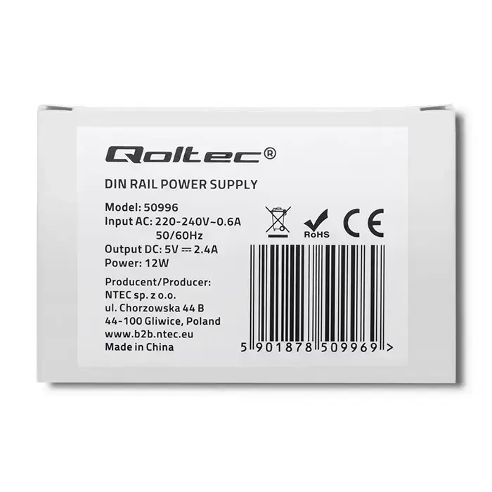 Qoltec DIN rail power supply | 12W | 5V | 2.4A Фото num