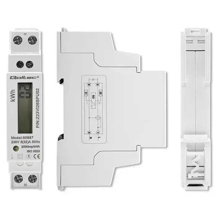 Qoltec Single-phase electronic energy meter | DIN rail | 230V | LCD | 1P | Slim Фото num