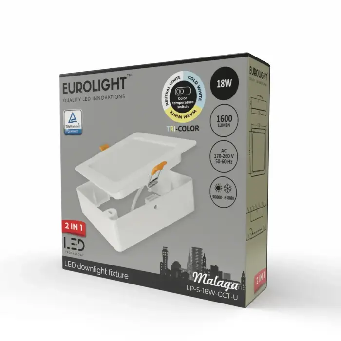 MALAGA LED panelė, kvadratinė,  universali 18W 85lm/W CRI80+ CCT Eurolight Foto 3