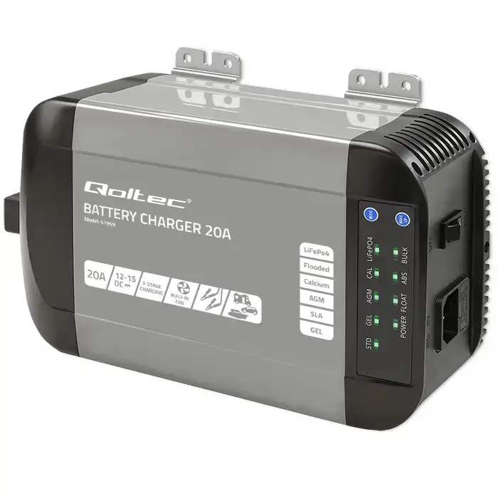 Qoltec Smart Monolith charger for LiFePO4 AGM GEL SLA batteries | 20A | 12V Photo