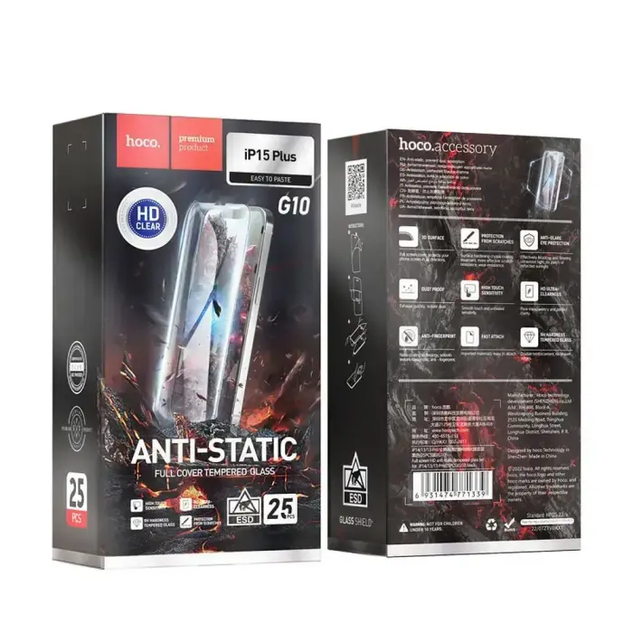Tempered glass to iPhone 15 PLUS / 16 PLUS Hoco HD Anti-static 25 pcs G10 Foto 9