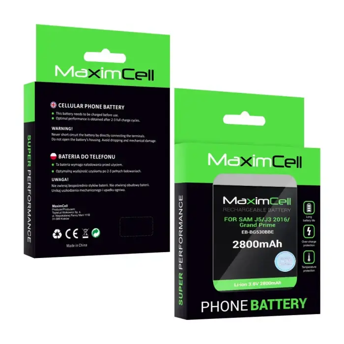 Maximcell Battery for Samsung J500/J320 Galaxy J5/J3 2016/Grand Prime (EB-BG530BBE) 2800mAh Li-ion Foto 2