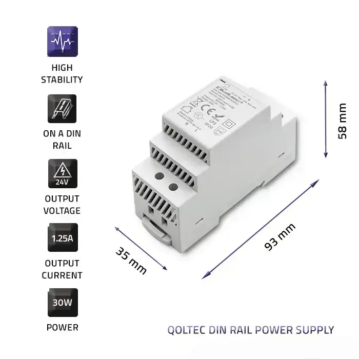 Qoltec DIN rail power supply | 30W | 24V | 1.25A | Gray Фото num